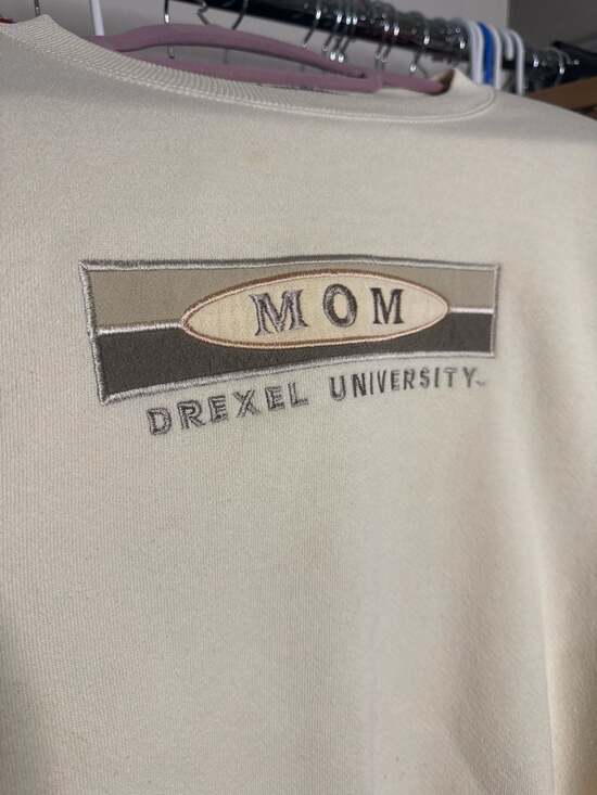 90s JanSport Drexel University MOM Embroidered Crewneck Sweatshirt Cream Small - Picture 4 of 8